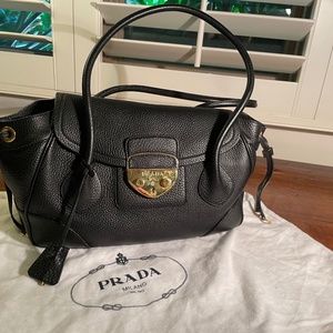 PRADA  Pushlock Flap Shoulder Bag Black